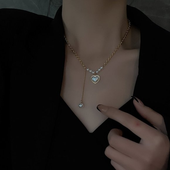 3/$35 18K Gold Plated Pendant Short Chain Necklace Beaded Heart Choker Steel - Picture 7 of 9